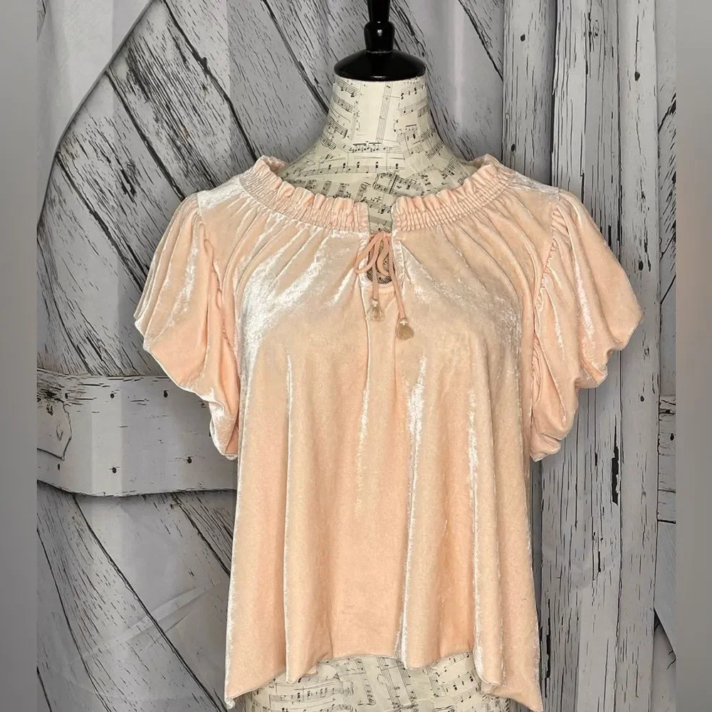 Free People Terese Velvet Top in Peach L